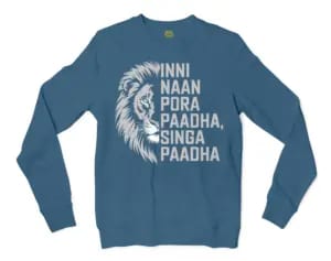 Inni Naan Pora Paadha, Singha Paadhai Men/Unisex Long Sleeve T-Shirt in Indigo Blue Color